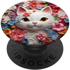 Pop Sockets for Phone Black Floral Cat Watercolor Swappable Grip & Stand Design